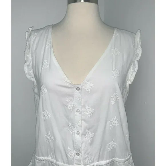 Ellison Womens White Embroidered Sleeveless Dress Size L Button Front Ruffles - Picture 2 of 7
